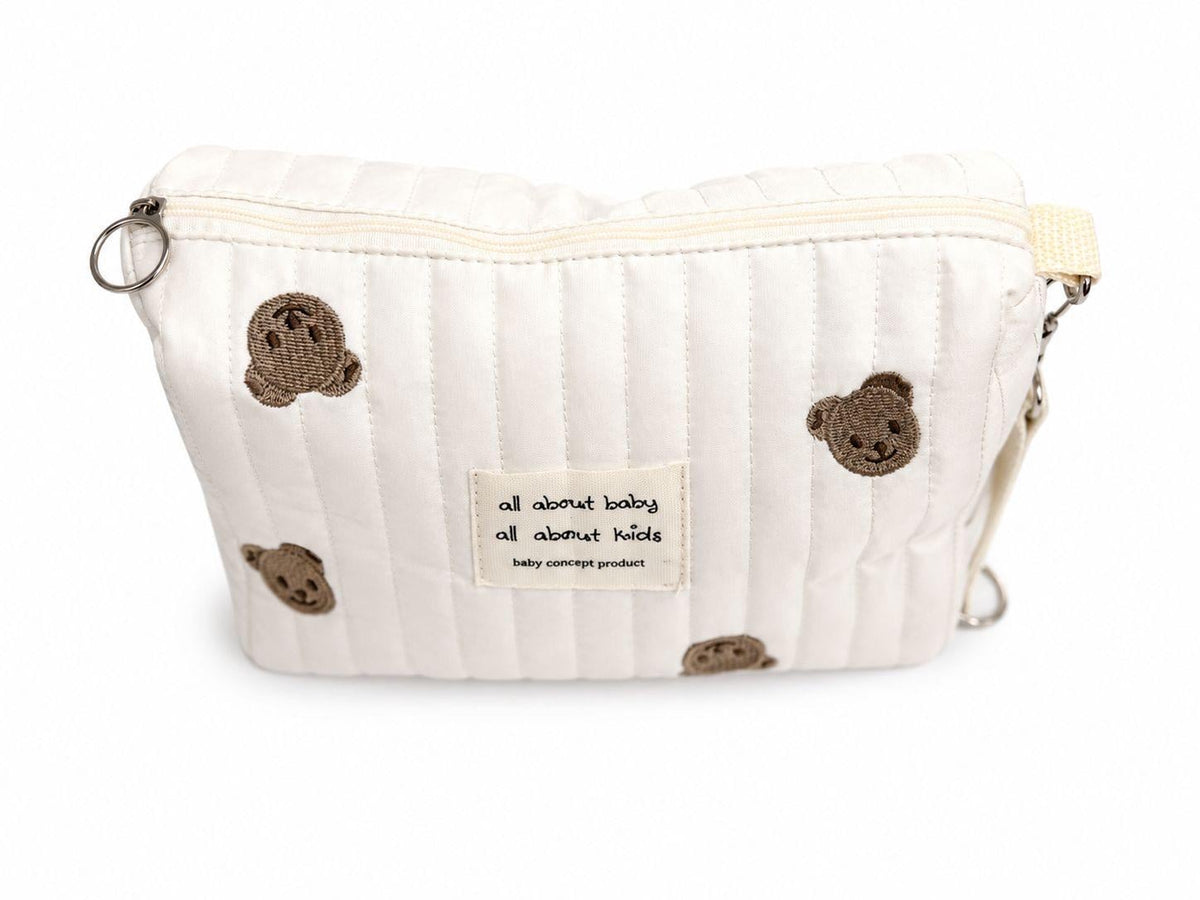 Quilted Bear Pouch — Baby Diaper Bag Organizer with Wrist Strap