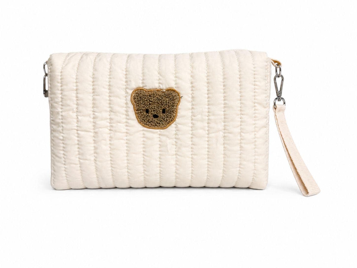 Quilted Bear Stroller Pouch — Baby Organizer Bag with Carabiner Clip