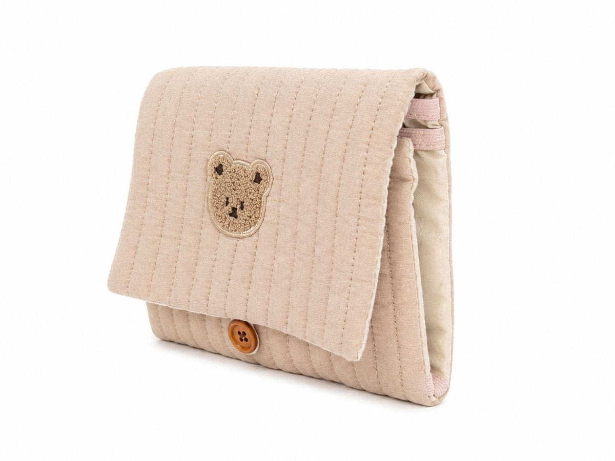 Quilted Bear Diaper Organizer — Multi Pocket Stroller Bag with Wipes Holder